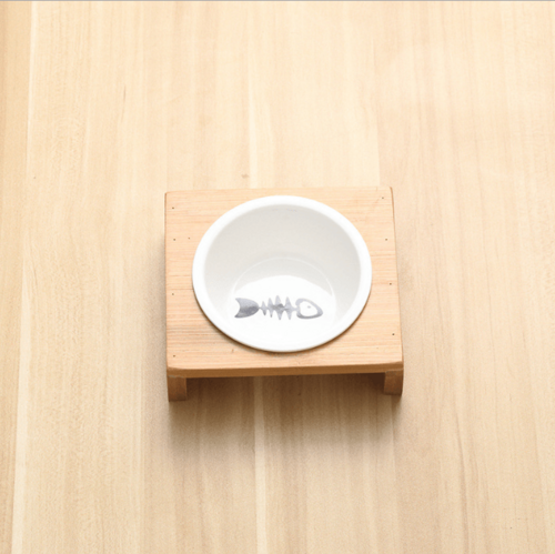 Stylish Bamboo And Ceramic Cat Dog Feeder Bowls